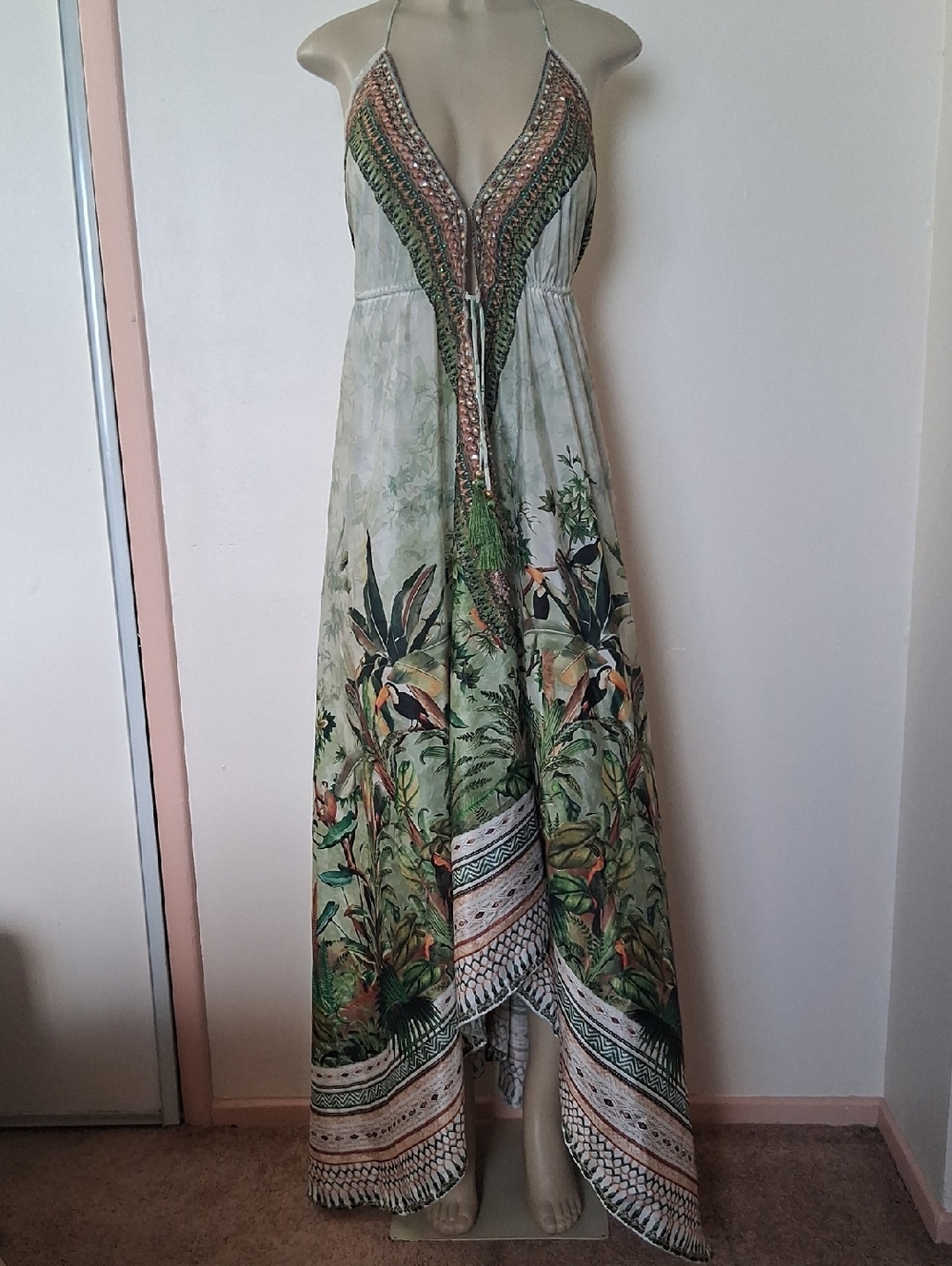 True Colors La Moda embellished Halter Maxi Dress High-Low Low Back Tropical - Picture 3 of 13